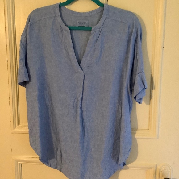 Marks & Spencer Tops - Linen Popover Top M Blue